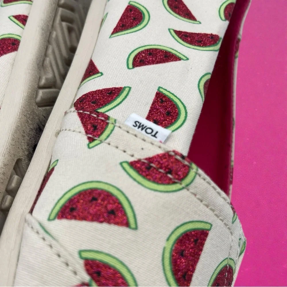 TOMS Women's Alpargata Natural Glitter Watermelon Print Shoes Size 12